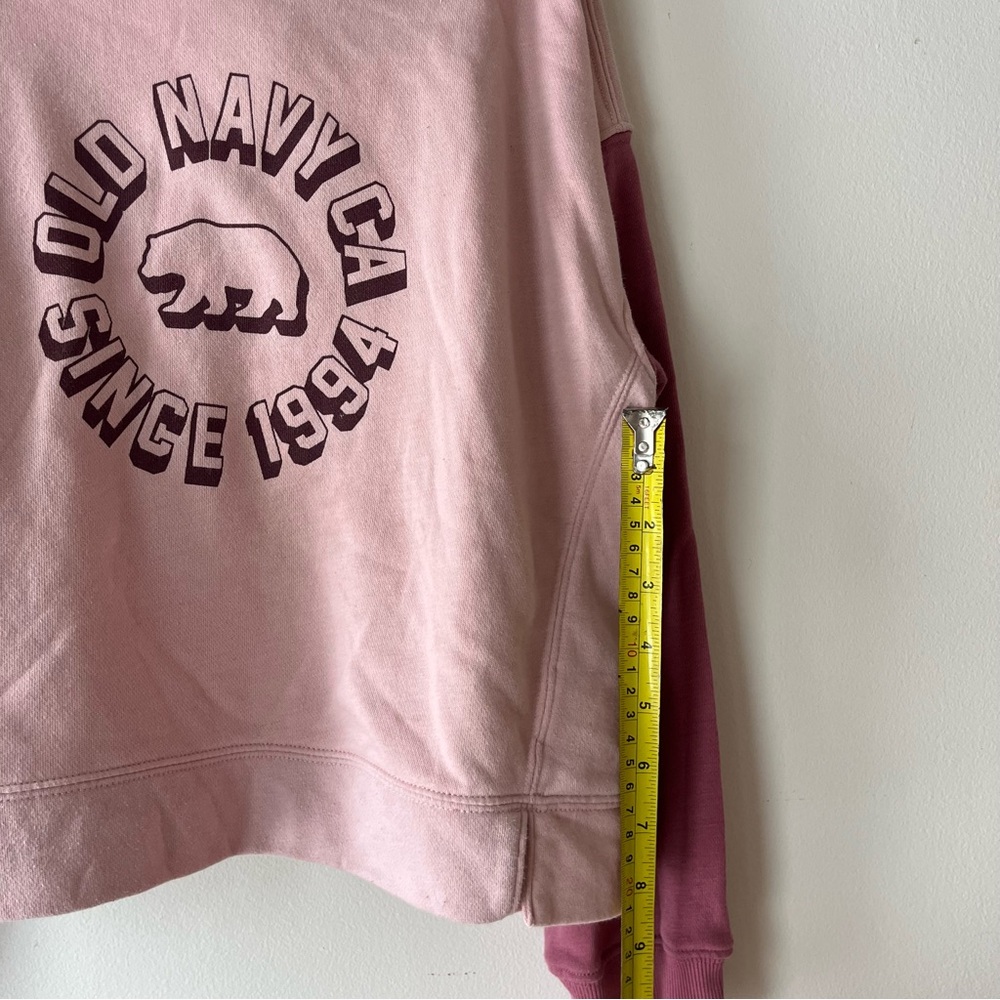 🌼 5/$25 Old Navy Pink Colorblock Bear Hoodie Kids L 10–12 Pullover Sweatshirt - Picture 9 of 11